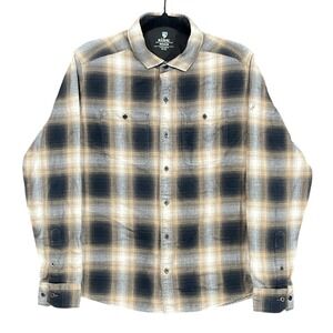 KUHL Flannel Shirt Medium Brown Plaid Long Sleeve Button Down Grunge 90's